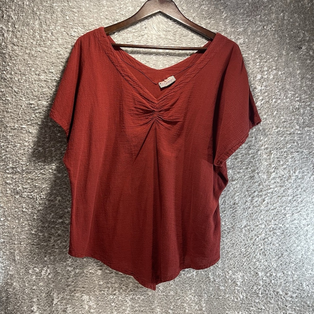Cottonways Women's Gauze Cotton Top Red, Size 2, L, XL Peasant Lagenlook V-Neck